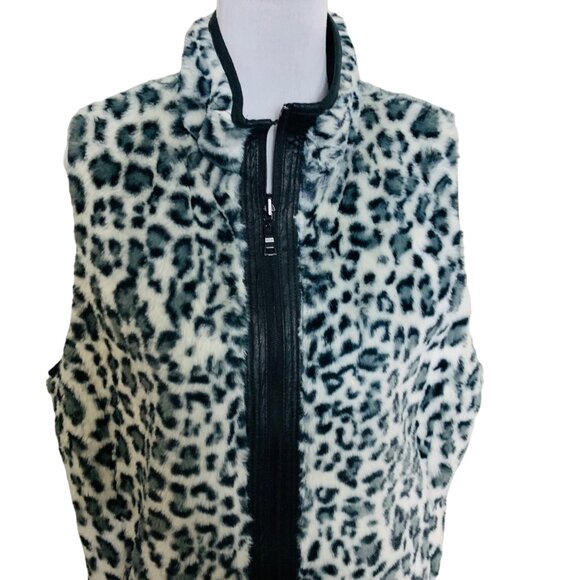 Reversible Leopard Zip Vest Faux Fur Size L Black Quilted Trendy Cozy Layering - Picture 6 of 11